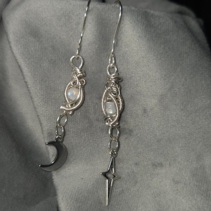  New -Pierre de lune ✨ Péristerite ✨ Boucle d'oreille. 