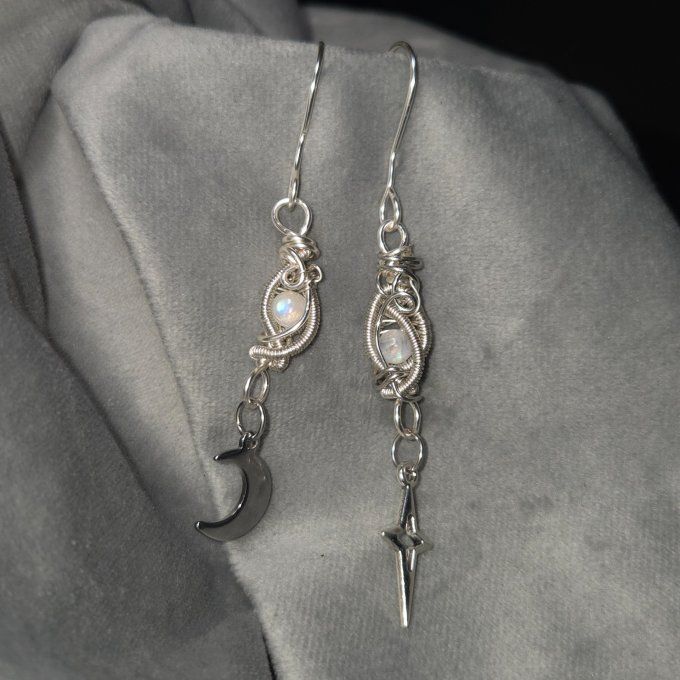  New -Pierre de lune ✨ Péristerite ✨ Boucle d'oreille. 