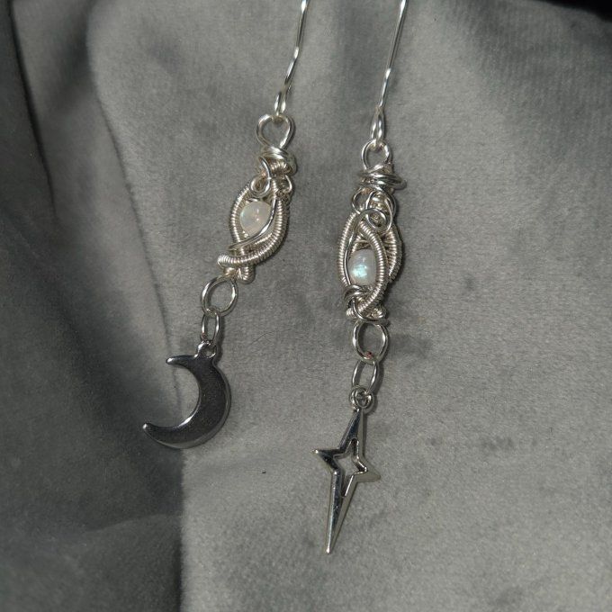  New -Pierre de lune ✨ Péristerite ✨ Boucle d'oreille. 