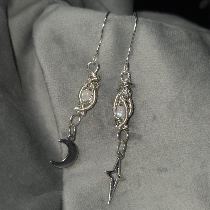  New -Pierre de lune ✨ Péristerite ✨ Boucle d'oreille. 