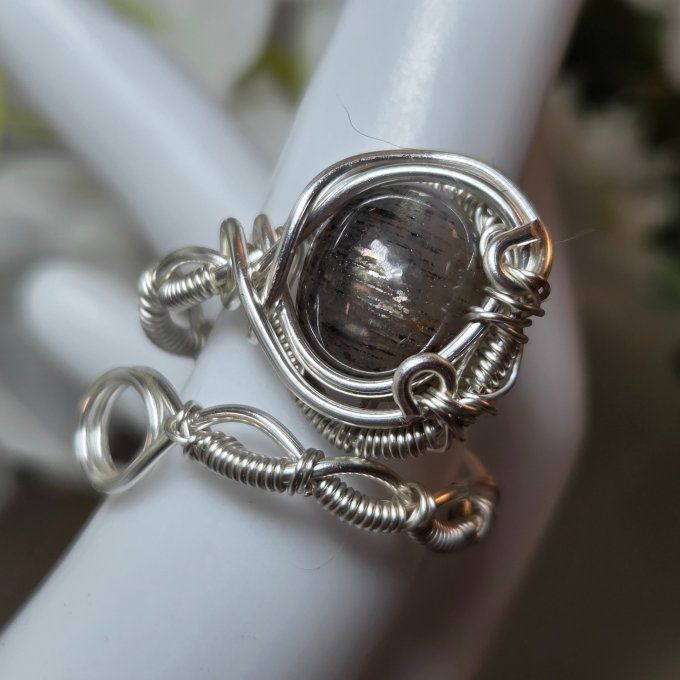 Pierre de Soleil Noire Lattice -Bague Ajustable