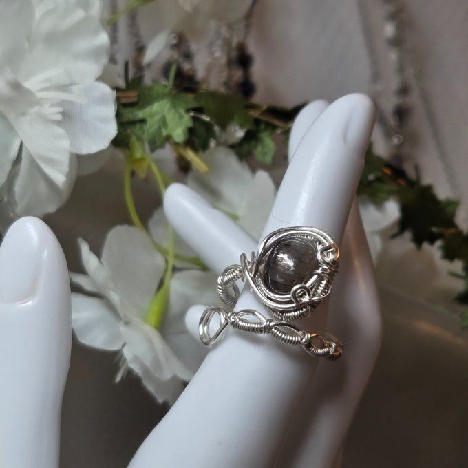 Pierre de Soleil Noire Lattice -Bague Ajustable