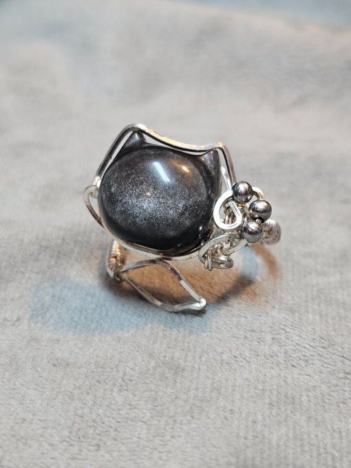 Bague Obsidienne argent  - chaton