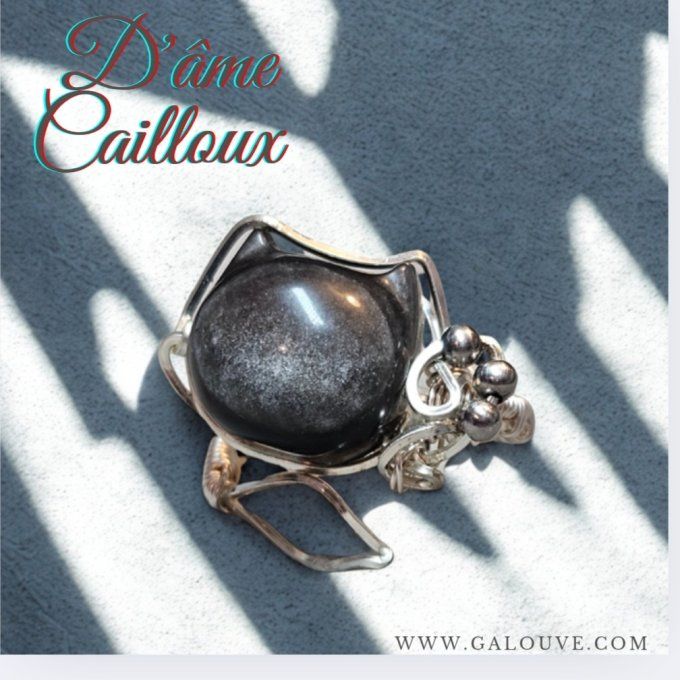 Bague Obsidienne argent  - chaton