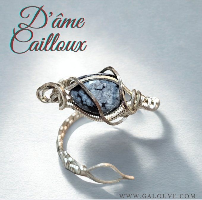 Bague obsidienne neige ajustable