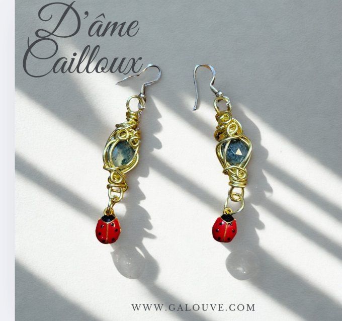 Boucle agate mousse facette coccinelle