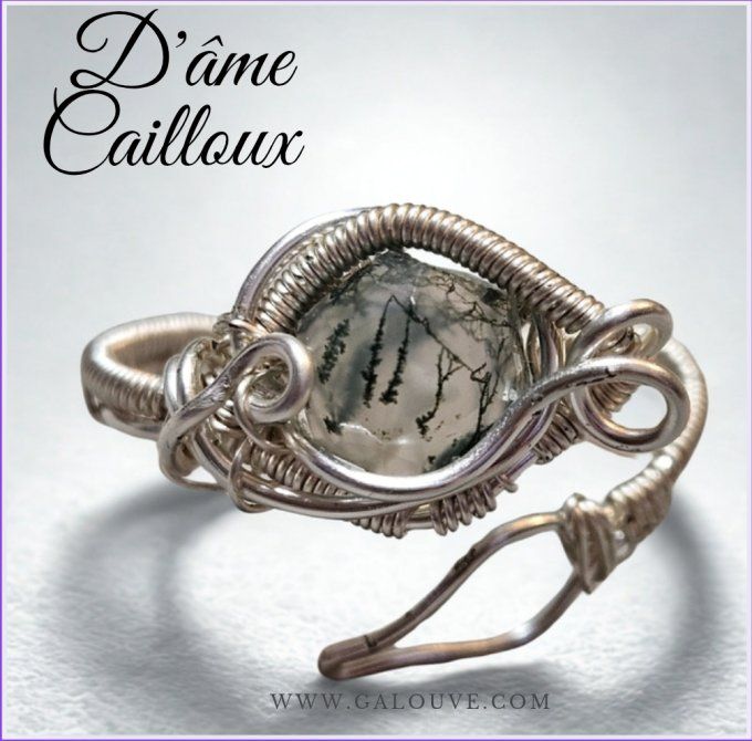 Bague agate mousse facetté 