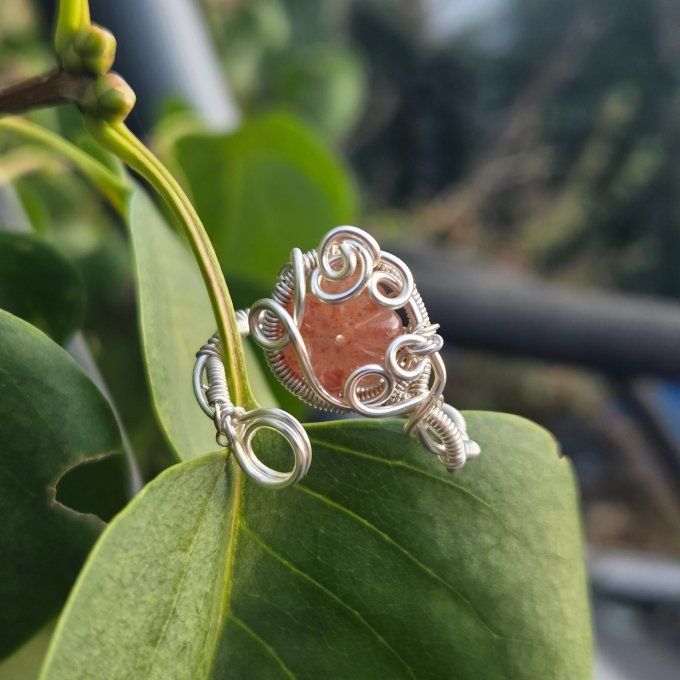 Pierre de soleil Lattice . Bague ajustable 