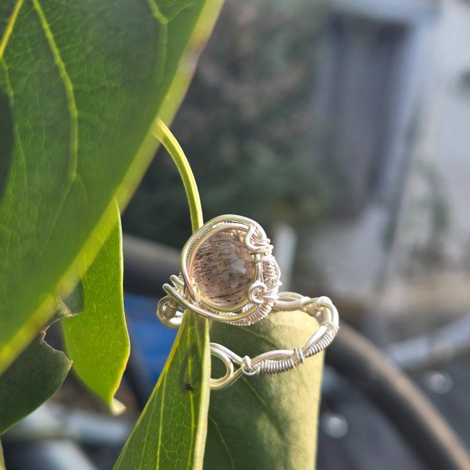 Pierre de soleil Lattice Noire- Bague ajustable  
