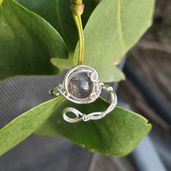 Pierre de soleil Lattice Noire- Bague ajustable  