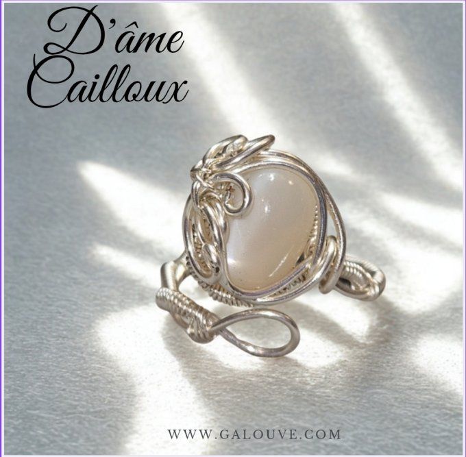 Bague Pierre de lune blanche ,✨ hecatolite - ajustable 