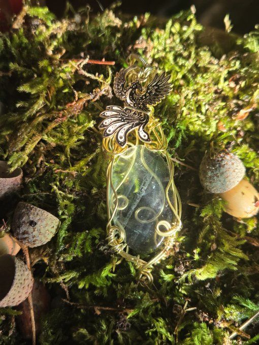 Amulette Fluorite Verte ✨ pendentif or coeur cuivre 