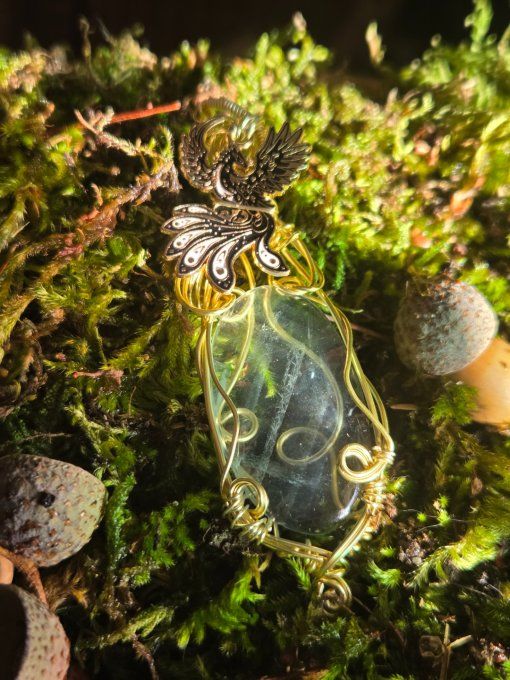Amulette Fluorite Verte ✨ pendentif or coeur cuivre 