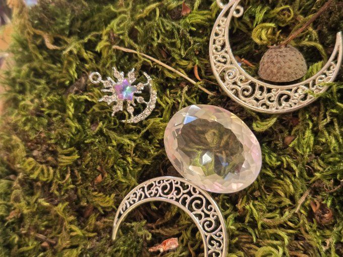 Reserver Triple lune cristal de roche facettes 