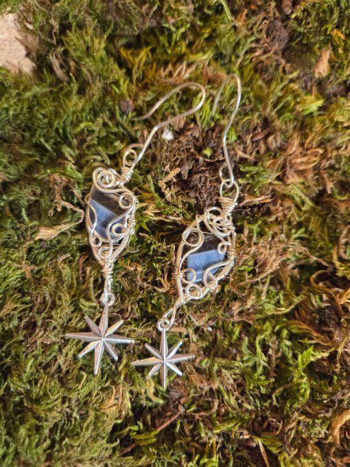 Boucle d'oreille Opale bleu - protection et sérénité 