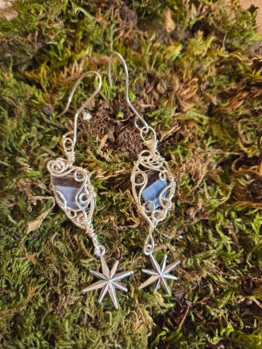 Boucle d'oreille Opale bleu - protection et sérénité 