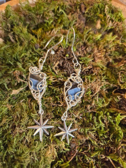 Boucle d'oreille Opale bleu - protection et sérénité 