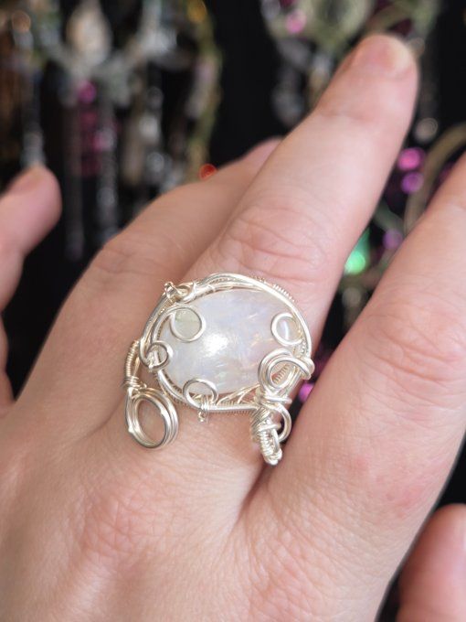 Bague pierre de Lune - peristerite 