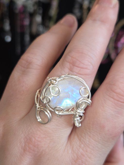 Bague pierre de Lune - peristerite 