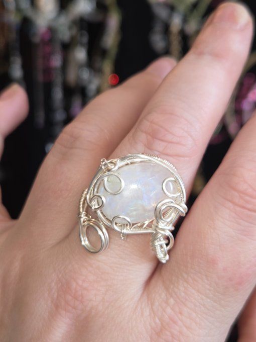Bague pierre de Lune - peristerite 