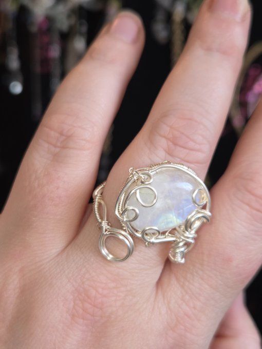 Bague pierre de Lune - peristerite 