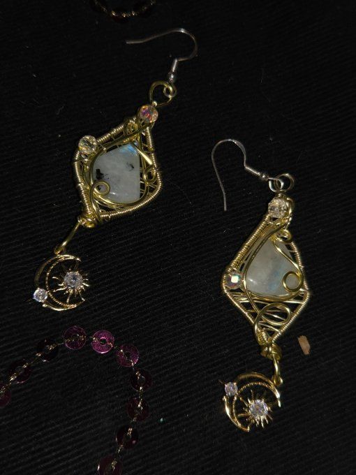Pierre de lune ✨ Péristerite ✨ Boucle d'oreille.  - Copie