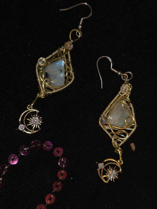 Pierre de lune ✨ Péristerite ✨ Boucle d'oreille.  - Copie