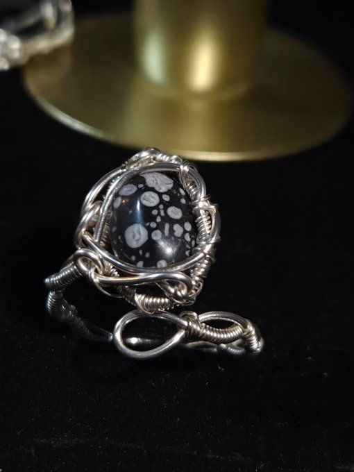 Bague obsidienne neige ajustable-Douceur, Protection & Guérison ❄️  