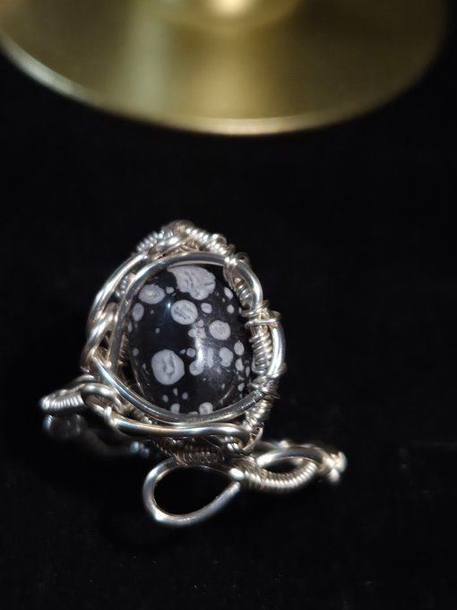Bague obsidienne neige ajustable-Douceur, Protection & Guérison ❄️  