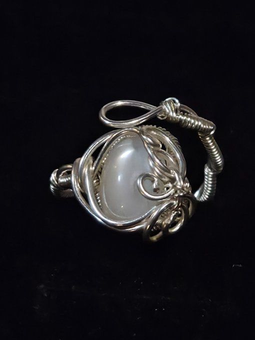 Bague Pierre de lune blanche ,✨ hecatolite - ajustable 