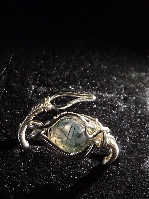 Bague agate mousse facetté 