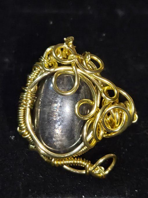 Bague Or Pierre de lune Noire Ajustable