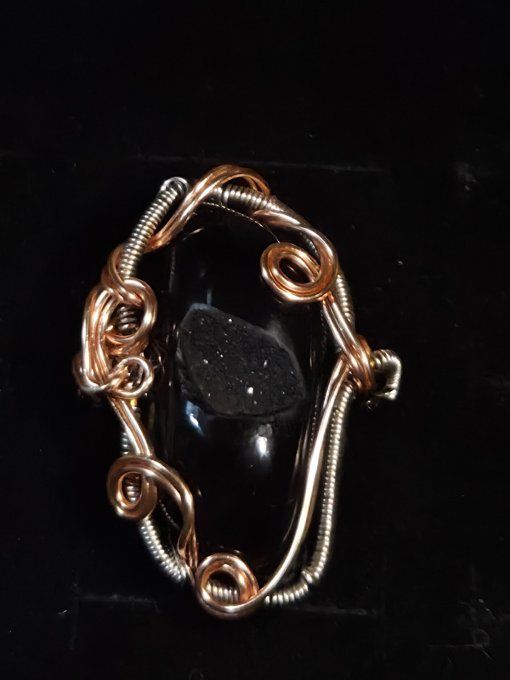 Bague Onyx Noire Druzy - ajustable 