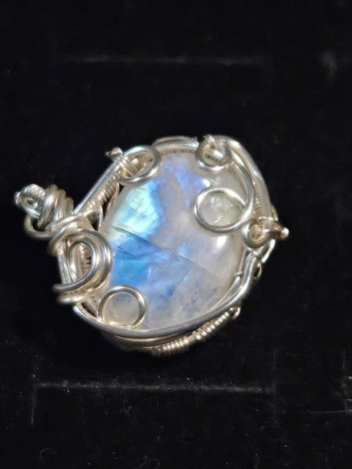 Bague pierre de Lune - peristerite -ajustable