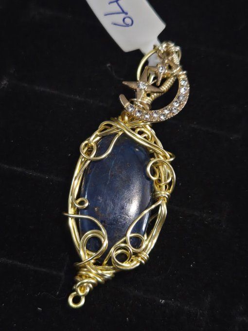 Azurite -Pendentif pierre bleu intense -Amulette Orcoeur cuivre