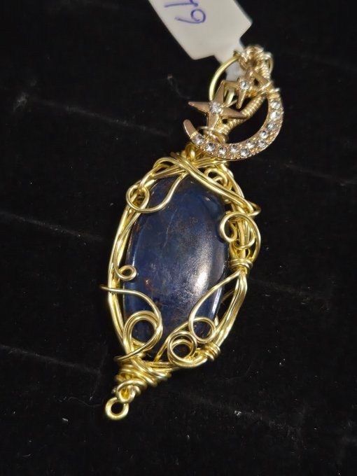 Azurite -Pendentif pierre bleu intense -Amulette Orcoeur cuivre