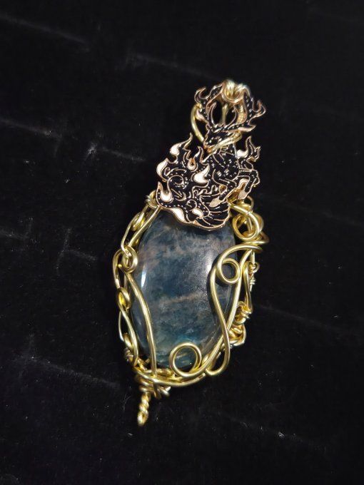 ✨Apatite Bleue -pendentif amulette or coeur cuivre 