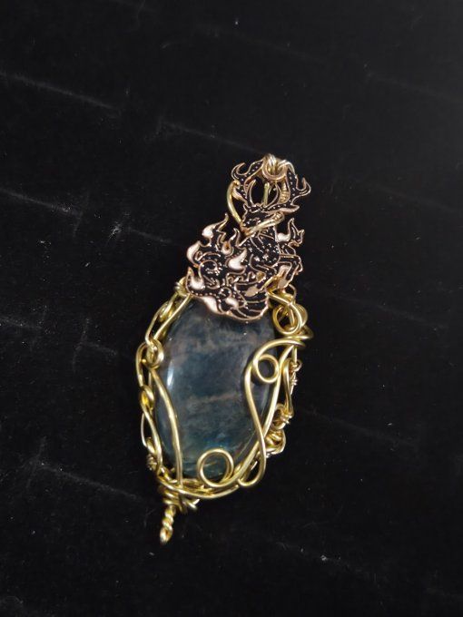 ✨Apatite Bleue -pendentif amulette or coeur cuivre 