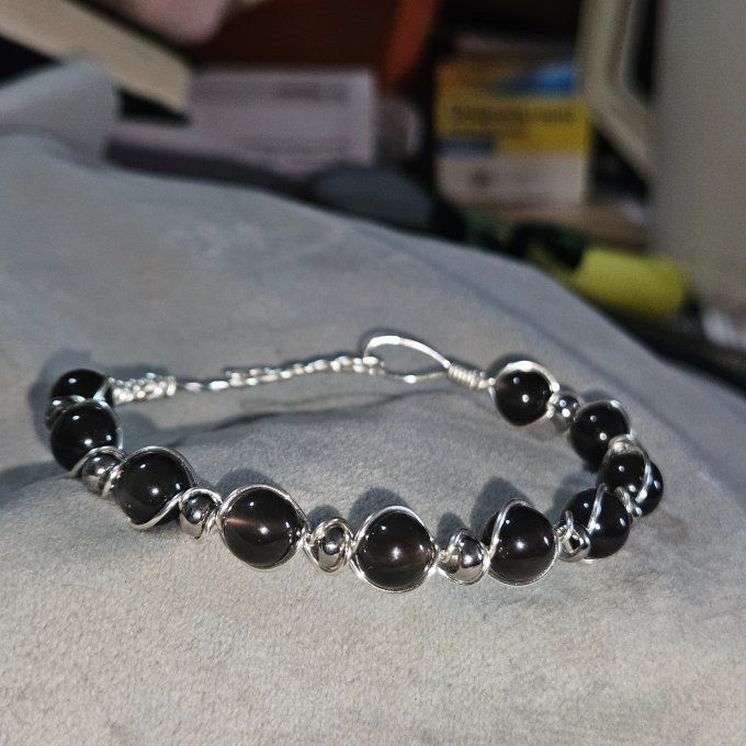  Obsidienne Larme d'apache✨Bracelet 8 mm
