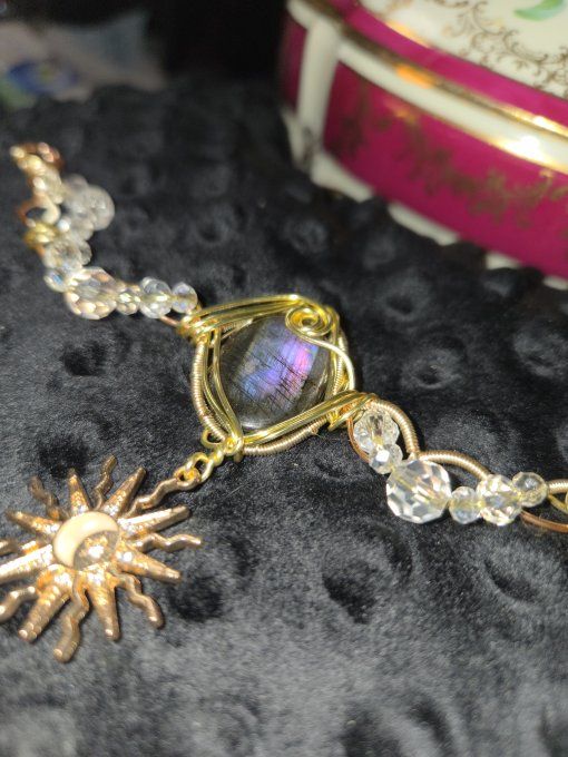 Constellation  de la Courrone Boreal - labradorite violette rose et bleu 