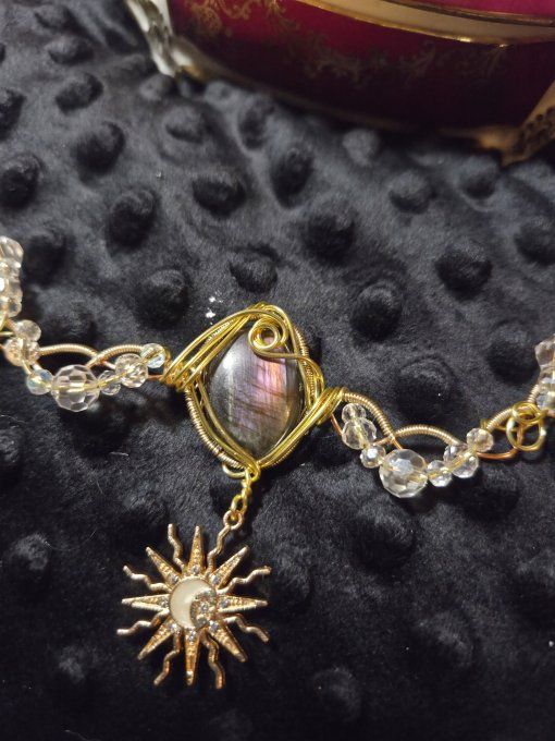 Constellation  de la Courrone Boreal - labradorite violette rose et bleu 