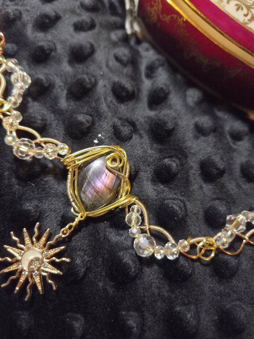 Constellation  de la Courrone Boreal - labradorite violette rose et bleu 