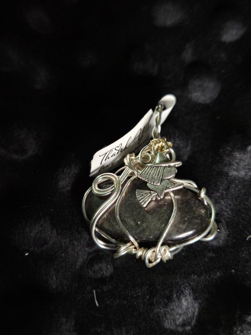  Reserver karine _Pendentif Obsidienne Argent , citrouille 