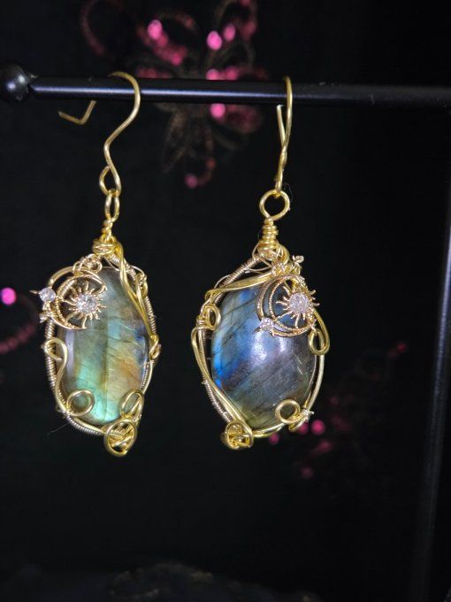 Boucles D’Oreille labradorite Lune 