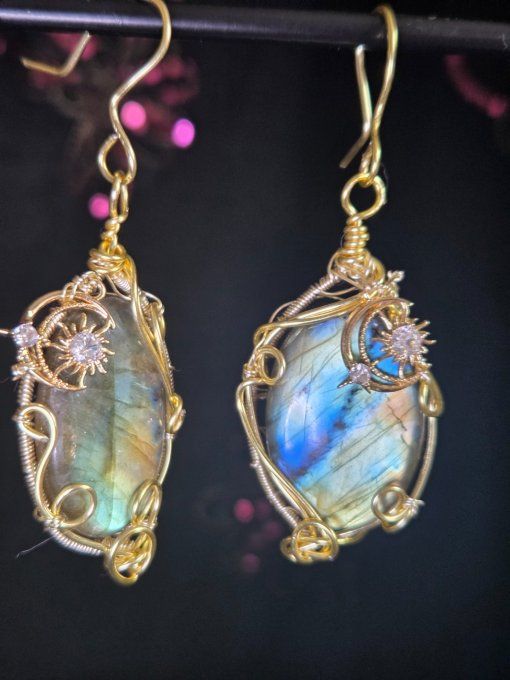 Boucles D’Oreille labradorite Lune 