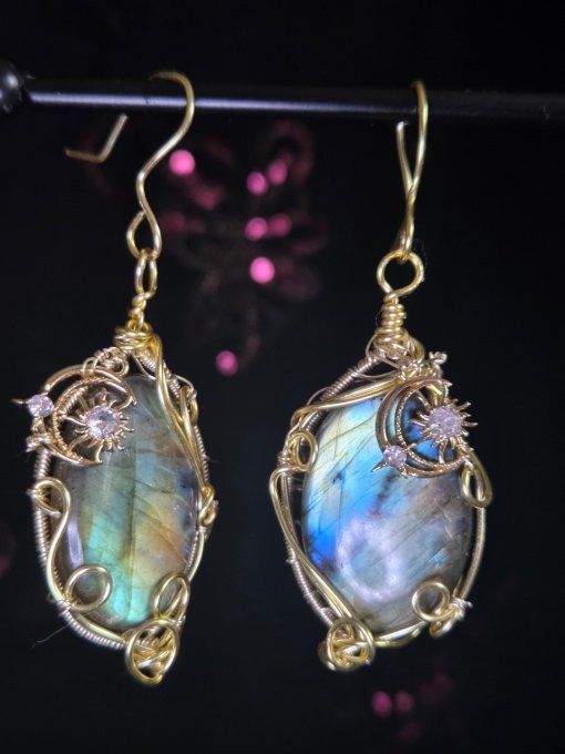 Boucles D’Oreille labradorite Lune 