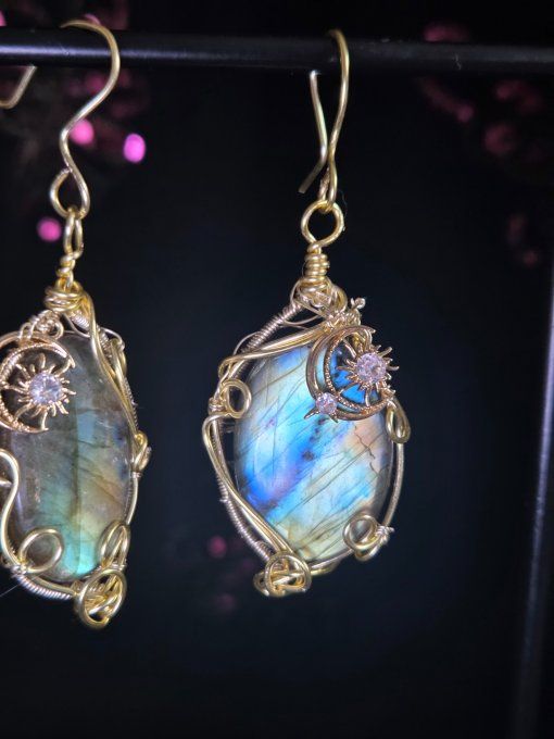 Boucles D’Oreille labradorite Lune 
