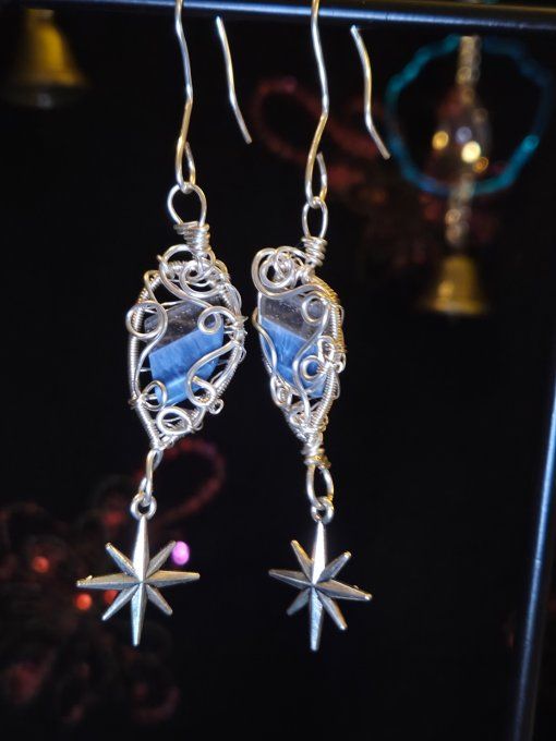 Boucles D’oreilles Opale Bleue      