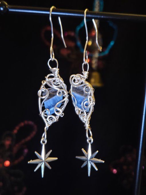 Boucles D’oreilles Opale Bleue      