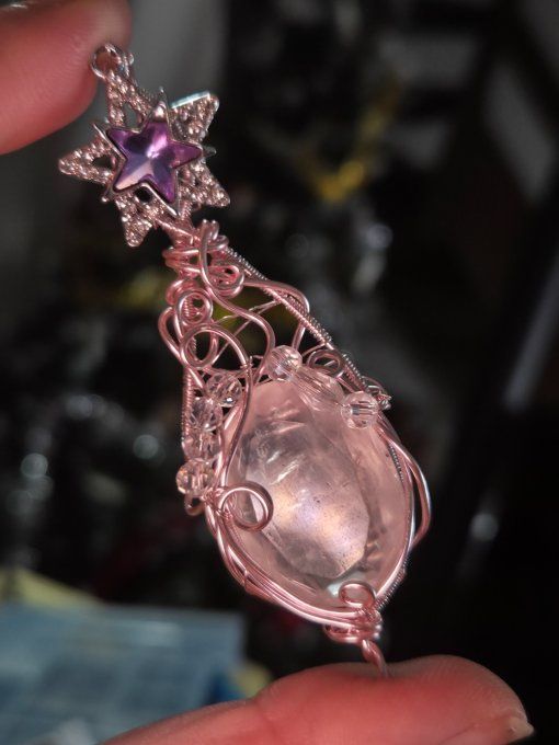 Amulette Quartz Rose à Facette- Fleur d’etoile 